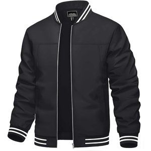 Men's Lightweight Casual Spring Fall  Zip Up  Bomber Jacket with Pocket